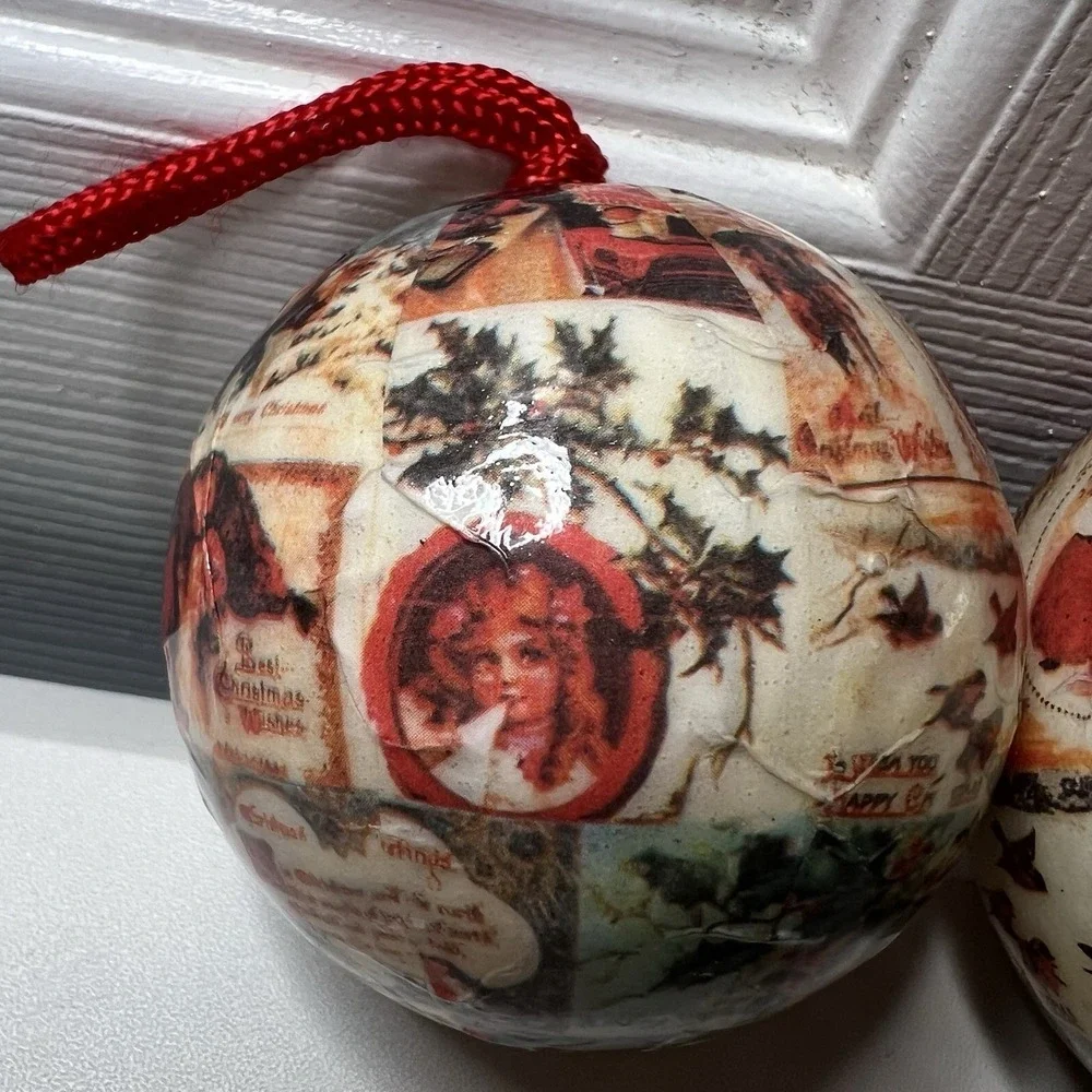 2‎ vintage-style decoupage Christmas ball ornaments